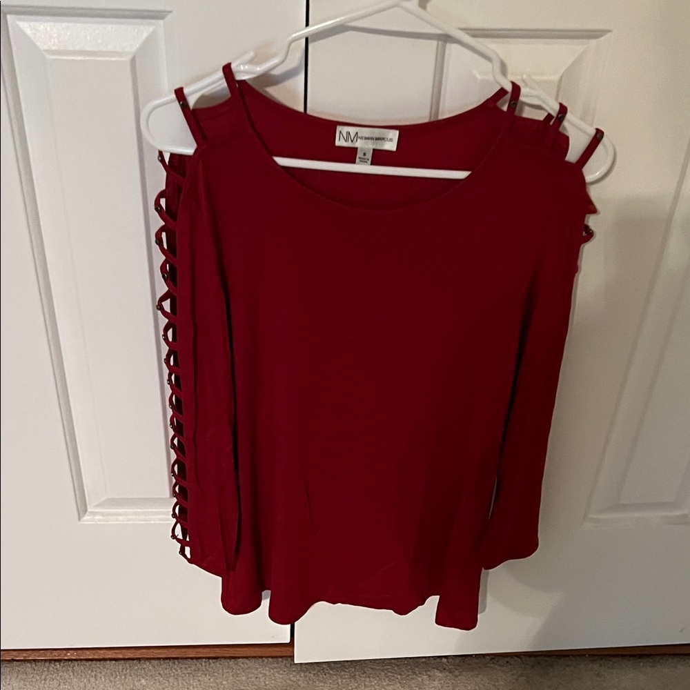 Neiman Marcus Burgundy Cold Shoulder Blouse